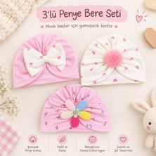 Mini Boncuk     Kız Bebek 3’lü Penye Bere Seti – Sevimli Desenli