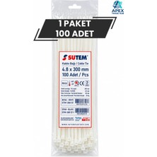 Sutem Beyaz Kablo Bağı Cırt Kelepçe 4.8 x 300 mm 100 Adet