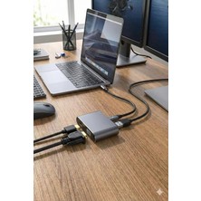 Linber Usb-C 4’ü 1 Arada 4K HDMI + VGA + USB 3.0 + Pd Hızlı Şarj Çoklayıcı Adaptör