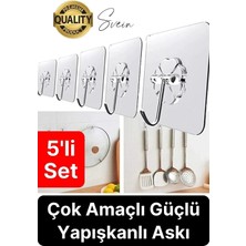 Maison Luré Banyo Askısı 5 Adet Kendinden Yapışkanlı Şeffaf Güçlü Anahtar Kapı Duvar Metal Kanca