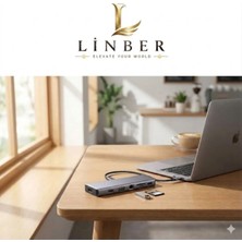 Linber 9’u 1 Arada Usb-C Hub 4K 60Hz HDMI VGA 3x USB 3.0 RJ45 Sd Tf Kart Okuyucu 100W Pd