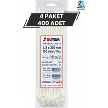Sutem Beyaz Kablo Bağı Cırt Kelepçe 4.8 x 300 mm 400 Adet