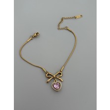 Laris Accessories Pembe Kalpli Gold Kurdeleli Çelik Bileklik