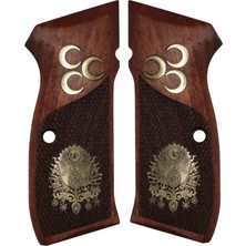Makgrips Cz 75 A Gold Logolu Hilal ve Osmanlı Arma Ceviz Ağacı Tabanca Kabzesi