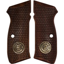 Makgrips Cz 75 A Yılan Derisi İşlemeli Cz Logolu Sarı Metal Armalı Ceviz Ağacı Ahşap Tabanca Kabzesi