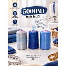 dm dikişmarket Oltalı 3’lü Mavi Tonları Set 5000 MT 120 No Polyester Dikiş İpliği – Dayanıklı ve Sağlam Dikiş