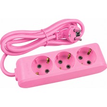 3’lü 2 Metre Pembe Topraklı Uzatma Prizi