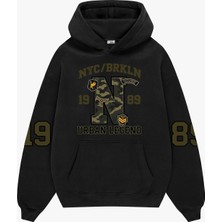 Sekizbiraltı Urban Legend Baskılı Siyah Oversize Unisex Hoodie