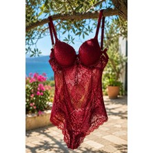 Loveria Bordo Destekli Dantel Detaylı Babydoll