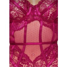 Loveria Fuşya Dantelli Ip Askılı Örme Babydoll