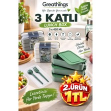Maison Luré Çatal & Bıçak & Kaşık 3 Katlı 420 ml Plastik Sefer Tası Çatal Kaşıklı Kulplu
