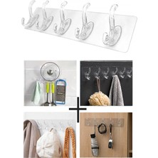Maison Luré Askılık 5'li Yapışkanlı Şeffaf Duvar Askısı Banyo Mutfak Düzenleyici