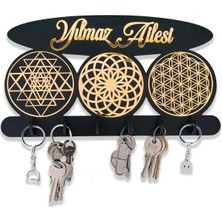 Maison Luré Askılık Yaşam Çiçeği Sri Yantra Torus Nefesi Ahşap Anahtarlık
