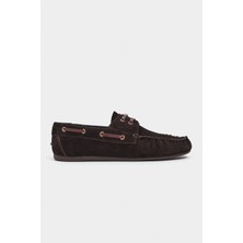 Nişantaşı Shoes Lorena Bitter Kahve Süet Deri Bağcık Detay Düz Taban Kadın Loafer Ayakkabı