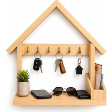 Maison Luré Askılık Ahşap Ev Şekilli 6 Askılı Raflı Anahtarlık Askılığı