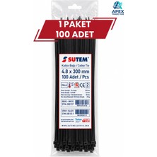 Sutem Siyah Kablo Bağı Cırt Kelepçe 4.8 x 300 mm 100 Adet