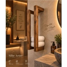 Maison Luré Askılık Rustik Meşe Doğal Ahşap Banyo Havluluk Raf 60*20*15 cm