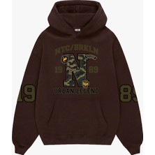 Sekizbiraltı Urban Legend Baskılı Kahverengi Oversize Unisex Hoodie