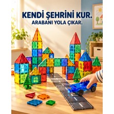 Kidslar 40 Parça Mıknatıslı Manyetik Yapı Blokları Arabalı Şasi ve Model Kitapçığı Dahil