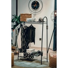 Maison Luré Askılık Metal 2 Raflı Çift Askılıklı Siyah Portmanto