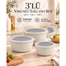 Okyanus Home Colesium Premium Vakumlu Kapaklı 3'lü Bej Rengi Saklama Kabı 2.5lt-1,5lt-0,6lt