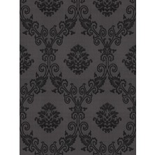 Süs Duvar Kağıtçılık Antrasit Siyah Damask Desenli  Duvar Kağıdı