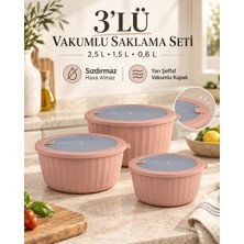 Okyanus Home Colesium Premium Vakumlu Kapaklı 3'lü Pembe Saklama Kabı 2.5lt-1,5lt-0,6lt