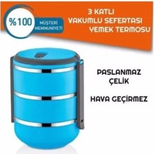 Maison Luré Termos Sefer Tası Yemek Termosu Saklama Kabı 3lü Mavi