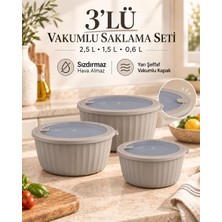 Okyanus Home Colesium Premium Vakumlu Kapaklı 3'lü Vizon Saklama Kabı 2.5lt-1,5lt-0,6lt