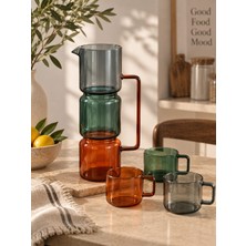 Morponi Otantik Desenli Cam Layers Trio Sürahi 1600 ml 3 Adet Bardak Seti