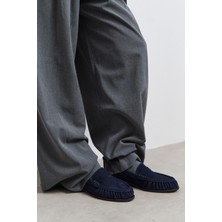 Nişantaşı Shoes Naty Lacivert Süet Hakiki Deri Kadın Loafer Ayakkabı