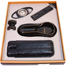 Parmida 3 Torch Pürmüz Çakmak Kılıf Küllük Kesici Siyah Beşli Puro Seti TR10026