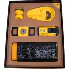 Cohiba Çift Torch Pürmüz Çakmak Kılıf Küllük Kesici Sehpa Sarı Beşli Puro Seti TR10030