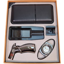 Parmida 4 Torch Pürmüz Çakmak Kılıf Küllük Kesici Sehpa Gümüş Siyah Beşli Puro Seti TR10024