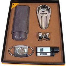Cohiba 3 Torch Pürmüz Çakmak Kılıf Küllük Kesici Sehpa Gümüş Beşli Puro Seti TR10029