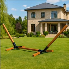 Asvera Metal Ayaklı Ahşap Bahçe Hamak Ayağı / Şık ve Dayanıklı Tasarım Hamak Ayağı