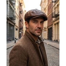 Emybox %100 Hakiki Deri 8 Köşe Kasket Şapka - Peaky Blinders Tarzı Lastikli Erkek Şapka