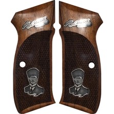 Makgrips Cz 75 A Atatürk Temalı Beyaz Metal Armalı Ceviz Ağacı Ahşap Tabanca Kabzesi