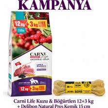 Carni Life Cranberry Kuzu Böğürtlen Köpek Maması 12+3 kg + Delibon Natural Pres Kemik 15 cm