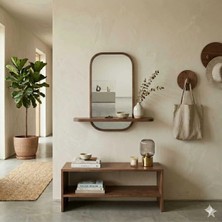 Klass Dekor Ceviz/ Meşe/ Beyaz/ Siyah Masif Ahşap Dikdörtgen Çerçeveli Koridor-Banyo-Salon- Ofis Zaha Raflı Ayna 50 x 70 cm
