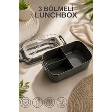 Maison Luré Saklama Kabı Kaşık Çatal Dahil 3 Bölmeli Kilitli Kapaklı Yemek Kabı