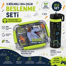 Maison Luré Saklama Kabı Paslanmaz Çelik 3 Bölmeli Sızdırmaz Kapaklı Yemek Kabı 800+600ML
