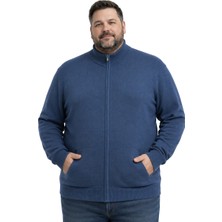 Battal Moda Erkek Büyük Beden Indigo Basic Cepli Triko Hırka 3xl-4xl-5xl-6xl