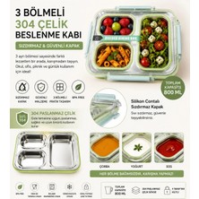 Maison Luré Saklama Kabı Beslenme Kabı Sızdırmaz Kapaklı Metal 3 Bölmeli 800ML