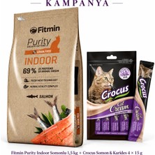 Fitmin Purity Indoor Somonlu Kedi Maması 1,5 kg + Crocus Somon Karides 4X15 G