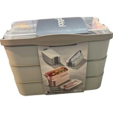 Maison Luré Saklama Kabı 3 Katlı Kaşık Çatallı Diyet Beslenme Kutusu Sefer Tası