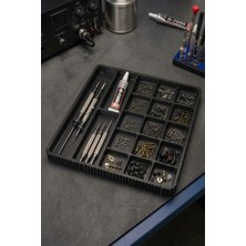 Doyonix Modüler Parça ve Vida Düzenleyici Tabla (240X240X18 Mm) – Beyaz Siyah Mat Stand