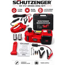 SCHUTZENGER 3’lü Araç Seti 5 Ton Kriko Kompresörlü ve Somun Sökme Sıkma  2 Anahtarlı 12VOLT German Çantalı Kırmızı YT5011