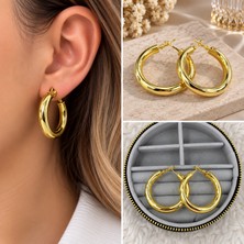 Fm 💎 Premium Parlak ve Şık Gold Renk Büyük Boy Halka 316L Çelik Kadın Küpe