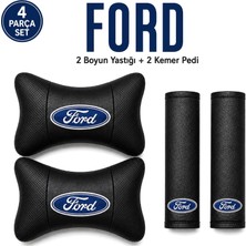 Brtshopping Ford Uyumlu 2 Adet Oto Boyun Yastığı + 2 Adet Emniyet Kemeri Pedi Siyah Suni Deri Elyaf Dolgulu Araç Içi Konfor Seti